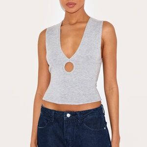 Ash Grey Soft Knit Plunge Detail Crop Top